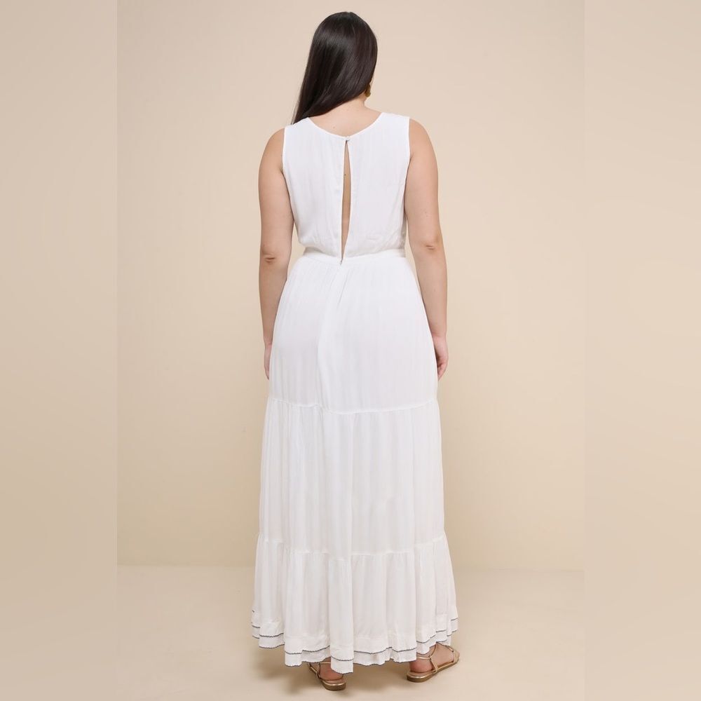 NWT Lulus Tickets To Paradise White Embroidered Tiered Flowy Maxi Dress Size XXL - Picture 2 of 13